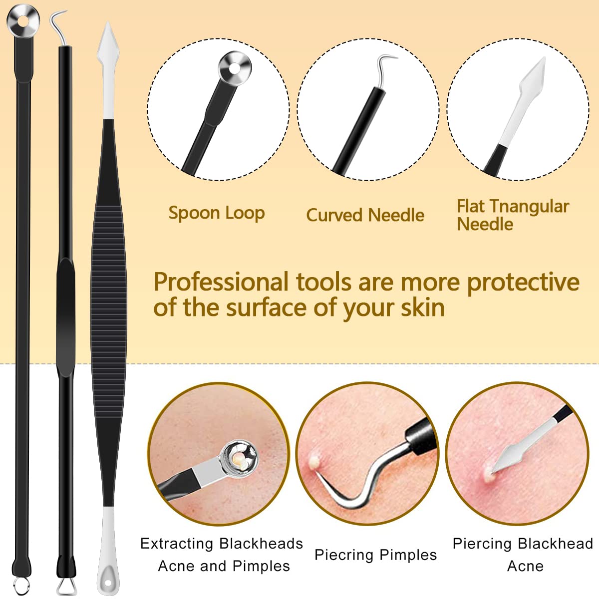 10pcs Pickel-Popper Tool Kit Edelstahl Mitesser Entferner Werkzeug Komedonen Extraktor für Stirn Gesichtsnase Leichtes Akne-Nadelwerkzeug mit Metallkoffer für Reisen Zuhause
