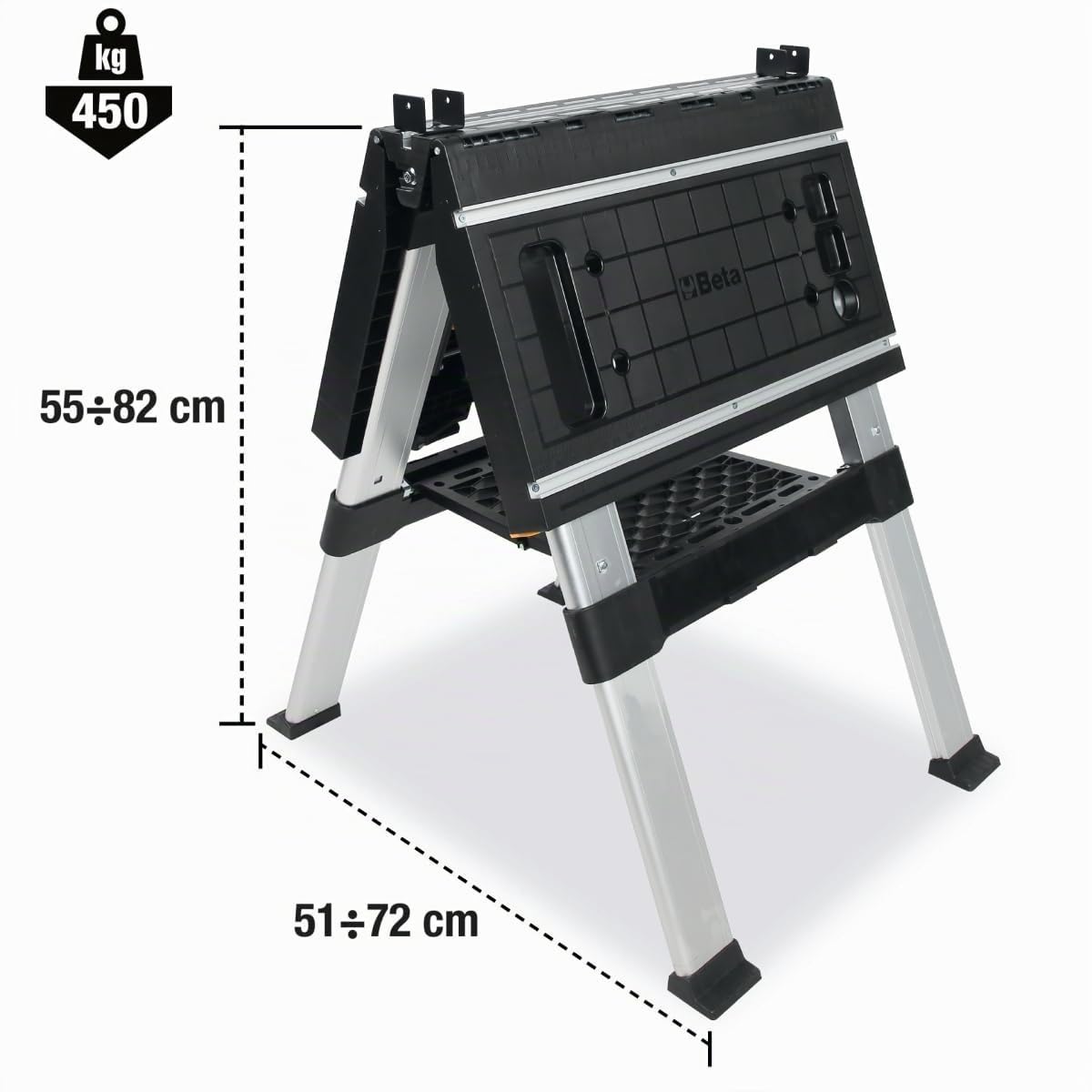 Beta Utensili, Établi Pliable Multifonction, 820x630 mm avec Échelle Graduée et Étagère de Rangement, Atelier Meuble Portable avec Poignée de Transport, Capacité 200 kg, C56BLP