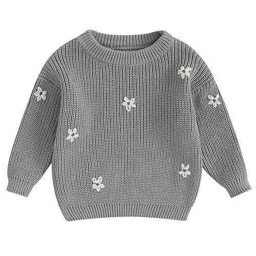 Image of Mubineo Baby Girl Winter Clothes Cute Flower Sweater Crewneck Pullover Long Sleeve Knit Newborn Infant Sweaters
