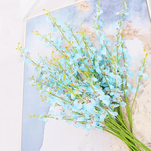 CONGZHANHH Artificial Orchid Plants Fake Flowers Arrangement Faux Dancing Lady Stems Flower 6 Pcs Real Touch for Wedding Home Decor Indoor Office Party Hotel Yard Restaurant Decoration (Blue)