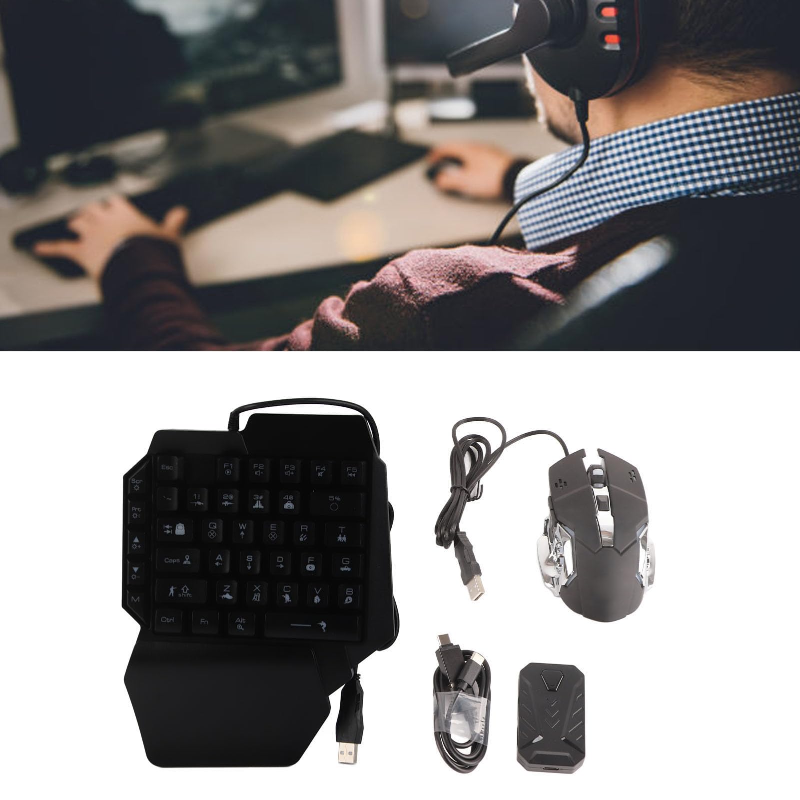 Mini Gaming Mouse e Tastiera Mezza Mano Gaming Keyboard MUS Combo USB LED LED Sfondo Mouse e con Convertitore per Xboxone