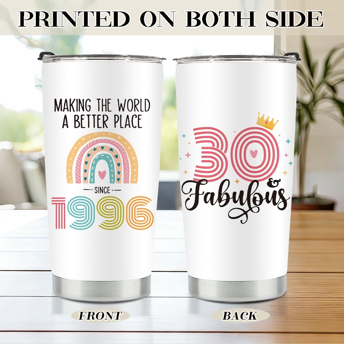 30th Birthday Gifts for Her Women, 1996 30th Birthday Decorations for Woman, 30 Year Old Gift Ideas, Turning 30, 20 oz Stainless Steel Vacuum Insulated Tumblers - Image 2