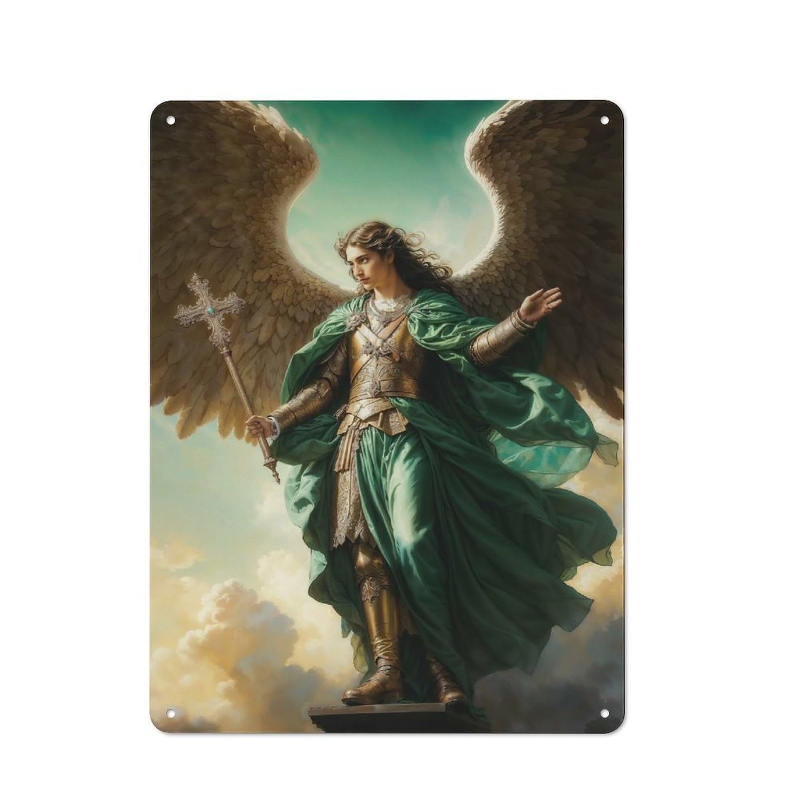 Archangel Raphael Rustic Metal Wall Decor 40x30cm, Decorative Metal Plaque for Shed, Garden Room, Porch Or Garage