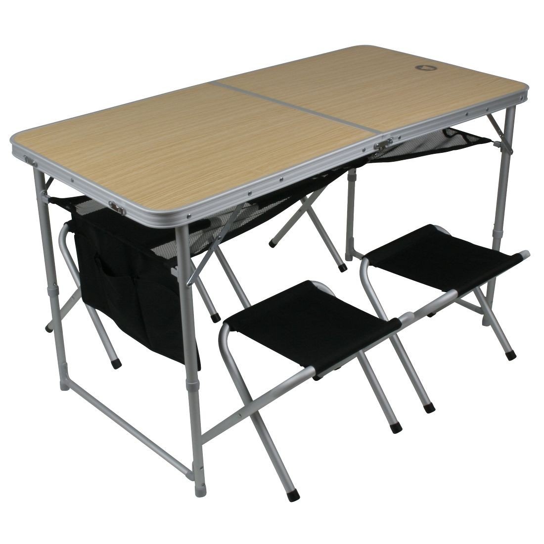 10T Ultraleichtes Tisch-Hocker-Set: 4-Personen Alu Campingtisch mit Klapptechnik für Picknick & Outdoor mit 4 Sitz-Hockern