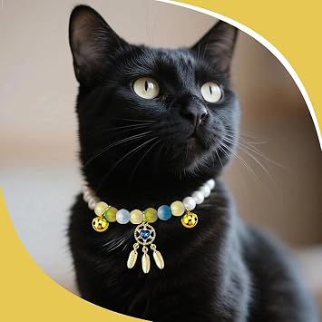 Cat Small Dog Pearl Collar for Pet Blue Pearls with Bell Diamonds Tassel Pendant Stretchable Pet Necklace for Kitten Puppy Weddings Birthday Party Charming Accessories Decorations