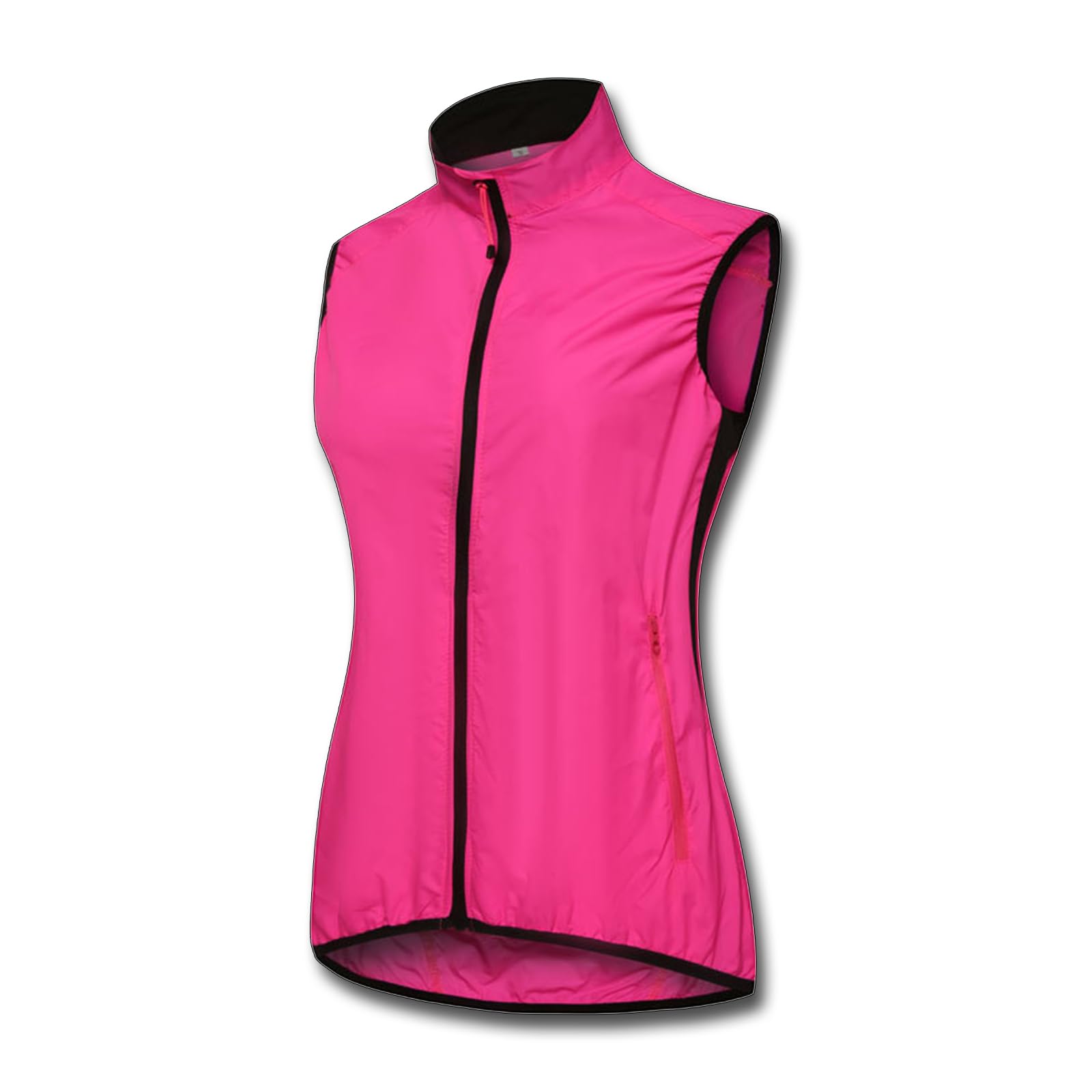 Damska lekka kamizelka rowerowa Odzież wierzchnia Wodoodporny kołnierz ze stójką Softshell Running Gilet Odblaskowa bezpieczna kurtka bez rękawów z kieszeniami na zamek do jazdy,Pink-S