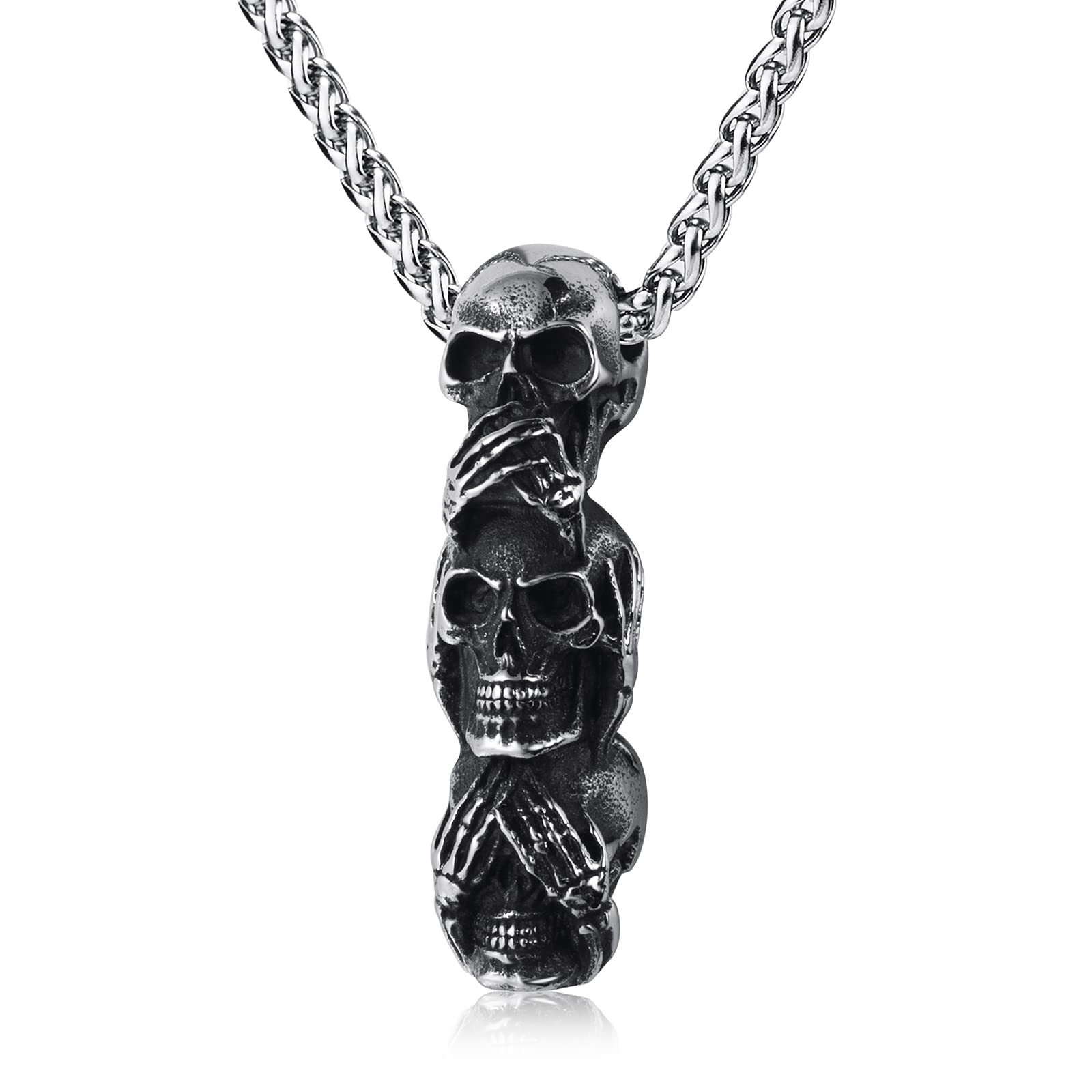 Skull Necklace Stainless Steel Gothic Punk Skull Pendant Necklace Jewelry for Men Boys