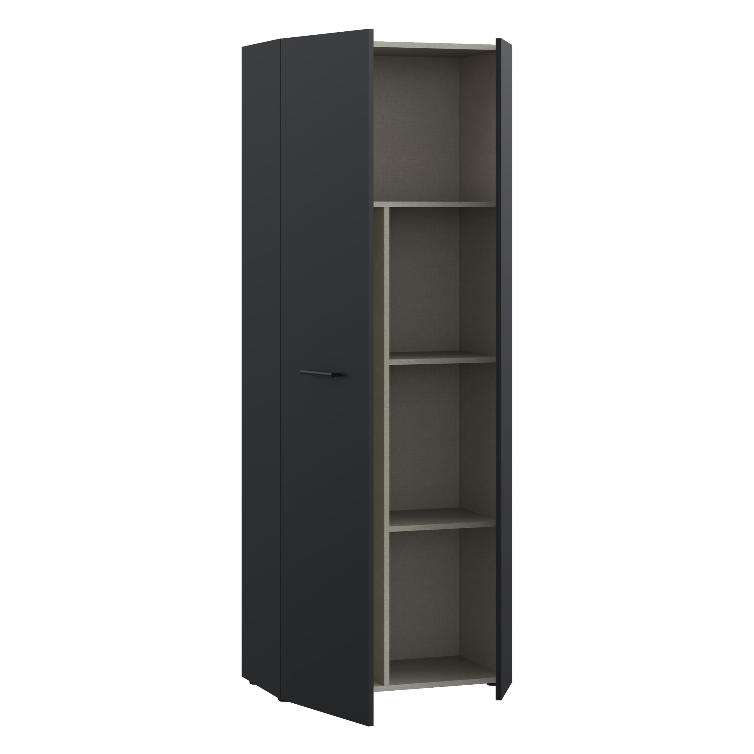 FORTE NET106 Schrank 70 180, Mehrzweckschrank, Staubsaugerschrank, Abstellraum, Drehtürenschrank, 2-türig mit Einlegeböden, Schwarz, 68,7 cm breit x 181,1 cm hoch x 36,5 cm tief