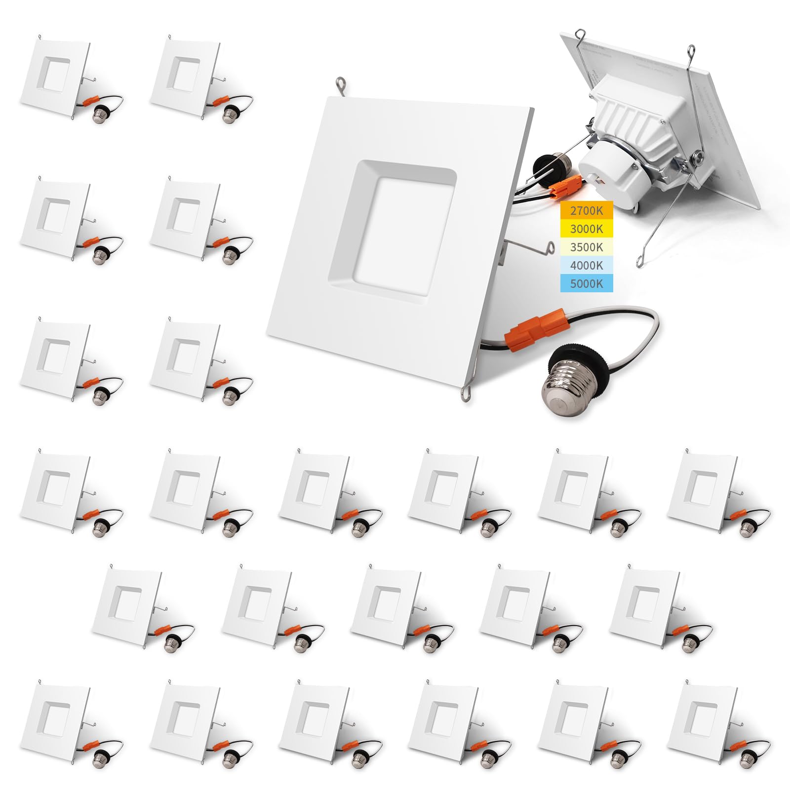 mw 24 Pack 6 inch/ 5 inch 5 CCT Selectable Color Temperature LED Square Recessed Downlight retrofit,Dimmable LED Can Lights, 100W Incandescent Equal, 1100LM, Energy Star (24 PK)