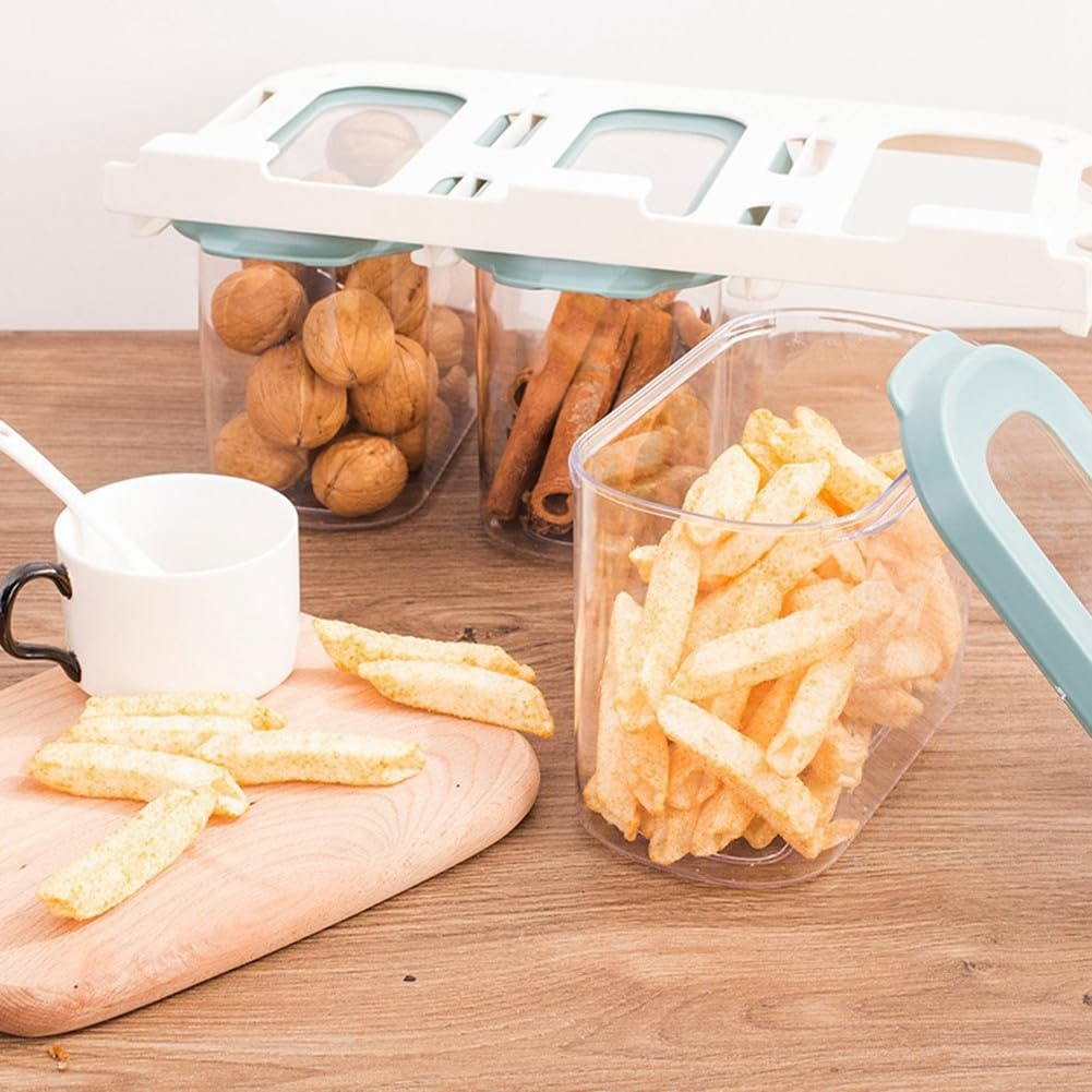 Frischhaltedosen-Set aus Kunststoff, luftdicht, 7-teilig, stapelbar, Küchenorganizer, Trockenwaren, Nudeln, Mehl, Haferblau