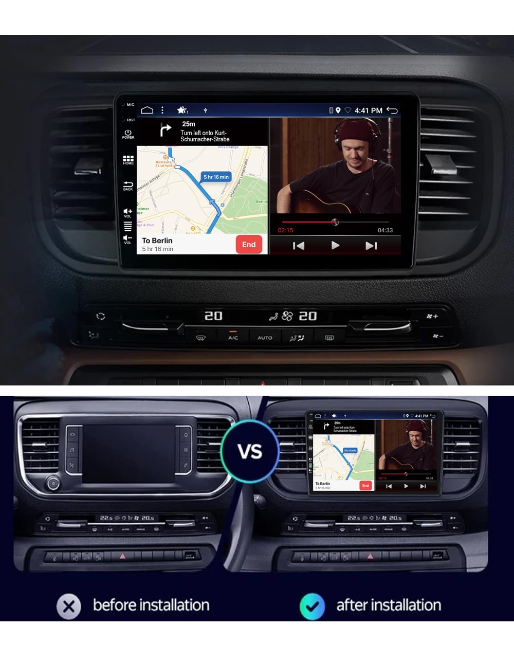 Radio samochodowe z systemem Android 14 do Citroen Jumpy 3 / Peugeot Expert/Toyota Proace/Opel Vivaro (2016-2021) Sat NAV - Wireless CarPlay Android Auto - 2G + 32G - IPS 9 cali 2 Din