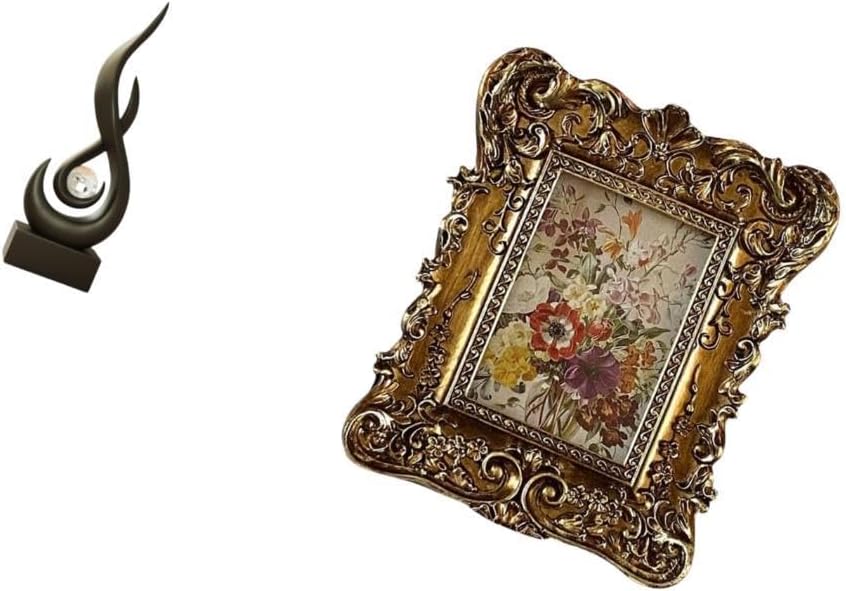 Floral Flame Resin Sculpture Photo Frame Modern Art Keepsake Antique Tabletop Ornament for Living Room Office Wedding Decor