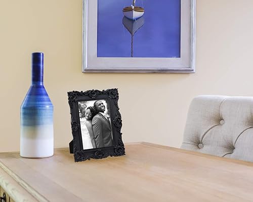 Miniatura 4 de Laura Ashley - Marco de fotos de resina texturizado hecho a mano con caballete y gancho para mesa y pared, con diseño floral ideal para decoración