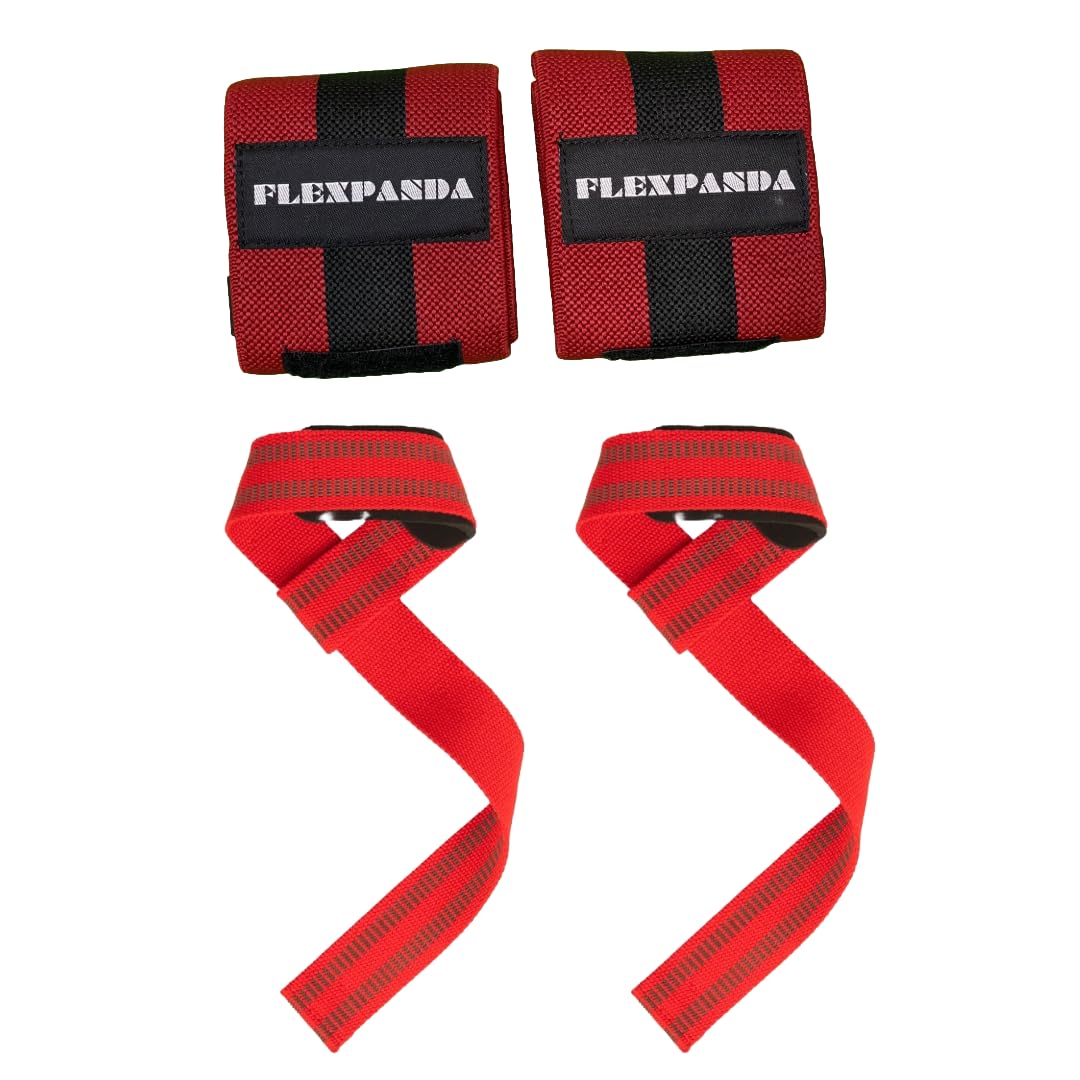 FLEXPANDA Deadlift Straps & Wrist Wrap Combo – Maximize Gym Performance | Weightlifting, Powerlifting, and CrossFit Essentials(60x4 cms) (Red)-image-27