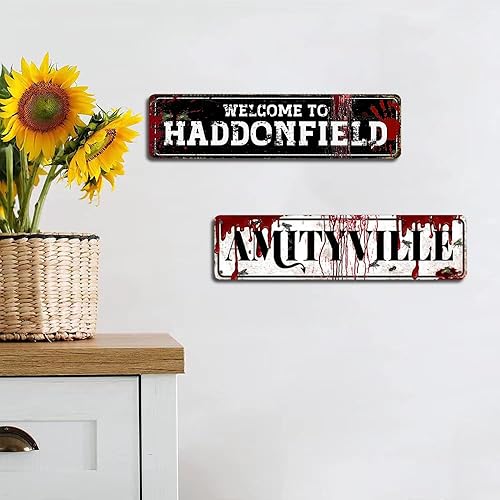 Miniatura 6 de Letrero de lata de metal retro con texto en inglés "Welcome to Haddonfield" de 16 x 4 pulgadas, perfecto para el hogar, bar, decoración de garaje