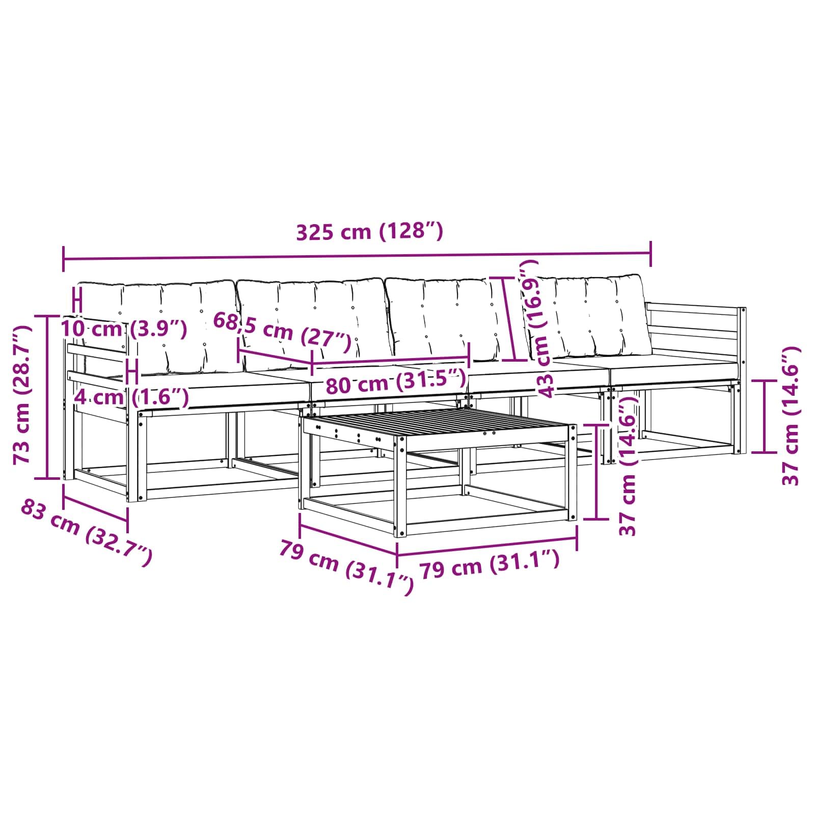 Gartensofa Set mit Kissen 5-teilig wetterfestes Akazienholz Outdoor-Sitzgruppe für Terrasse Balkon und Garten, inklusive Tisch und Polster, langlebig, modernes Design, vielseitig nutzbar