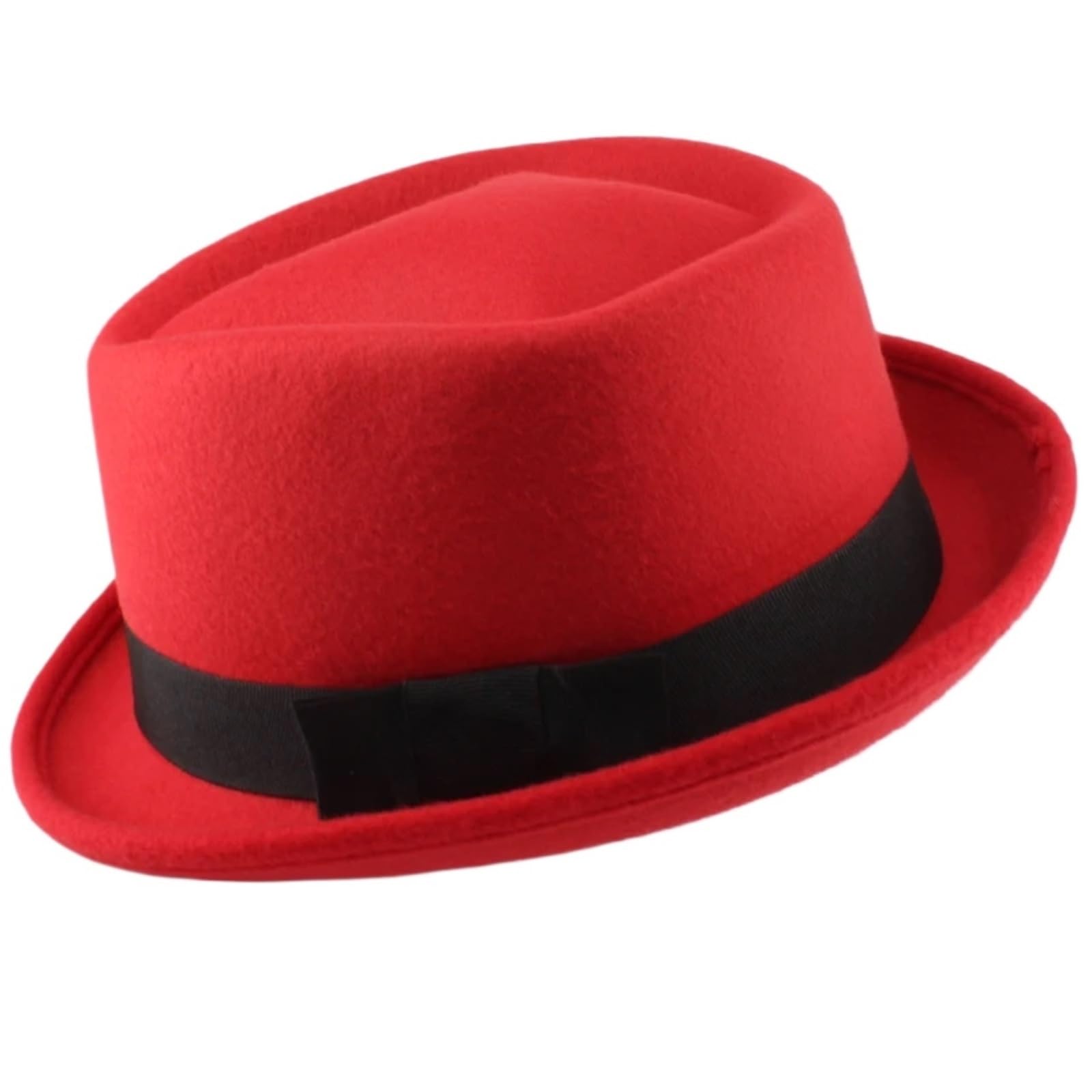 Djskldf Men's Red Wo Top Pork Pie Hats Bowtie Band Fedora Sunhat Trilby Caps Jazz Party Travel Outdoor(Red)