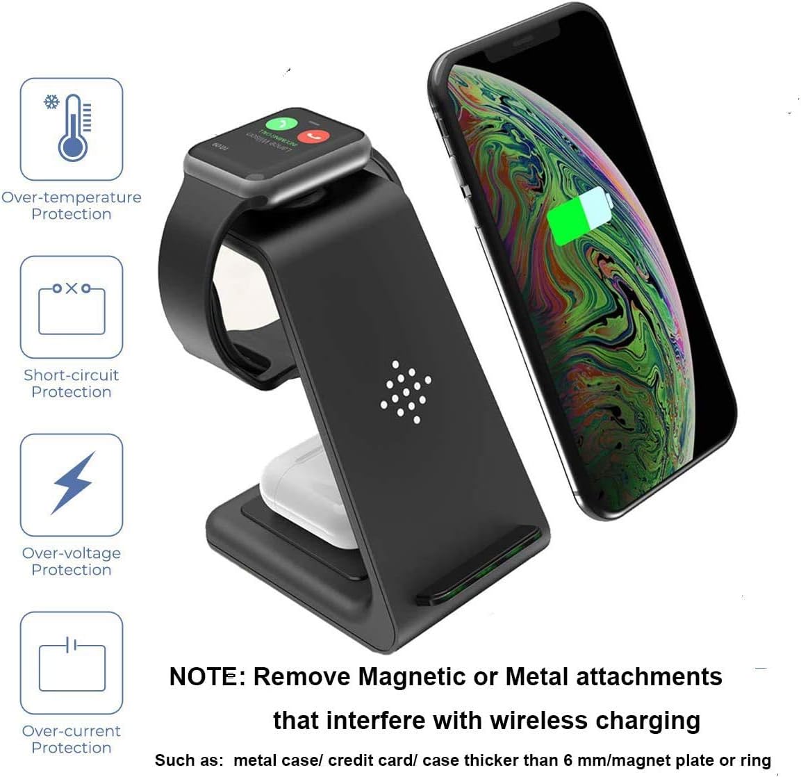 Wireless Charger, 3 in 1 Qi Standard Fast Wireless Charging Station Charger Stand Dock for iPhone 13/13 Pro/13 Pro Max/12/12 Pro/12 Pro Max/11/X/8,Apple Watch Series SE/6/5/4/3/2,AirPods 2/Pro : Cell Phones & Accessories