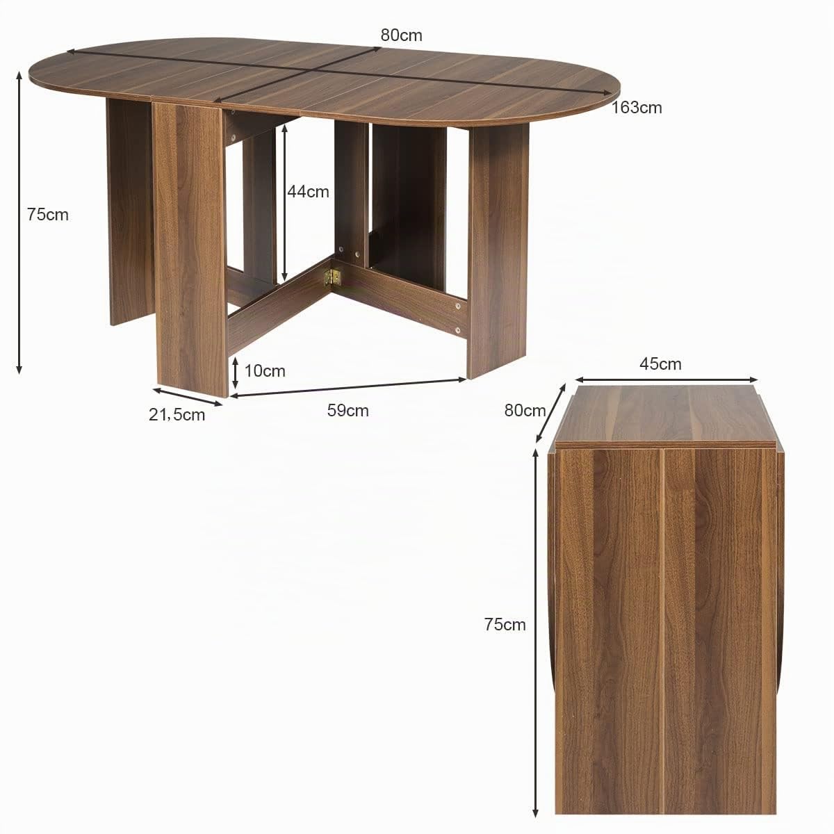 LIFEZEAL Table à Manger Pliable 163x80x75 cm, Table Cuisine Extensible en Bois Charge 60 kg, Marron Rétro, Intérieur Extérieur, Balcon, Salon, Bureau (Marron)