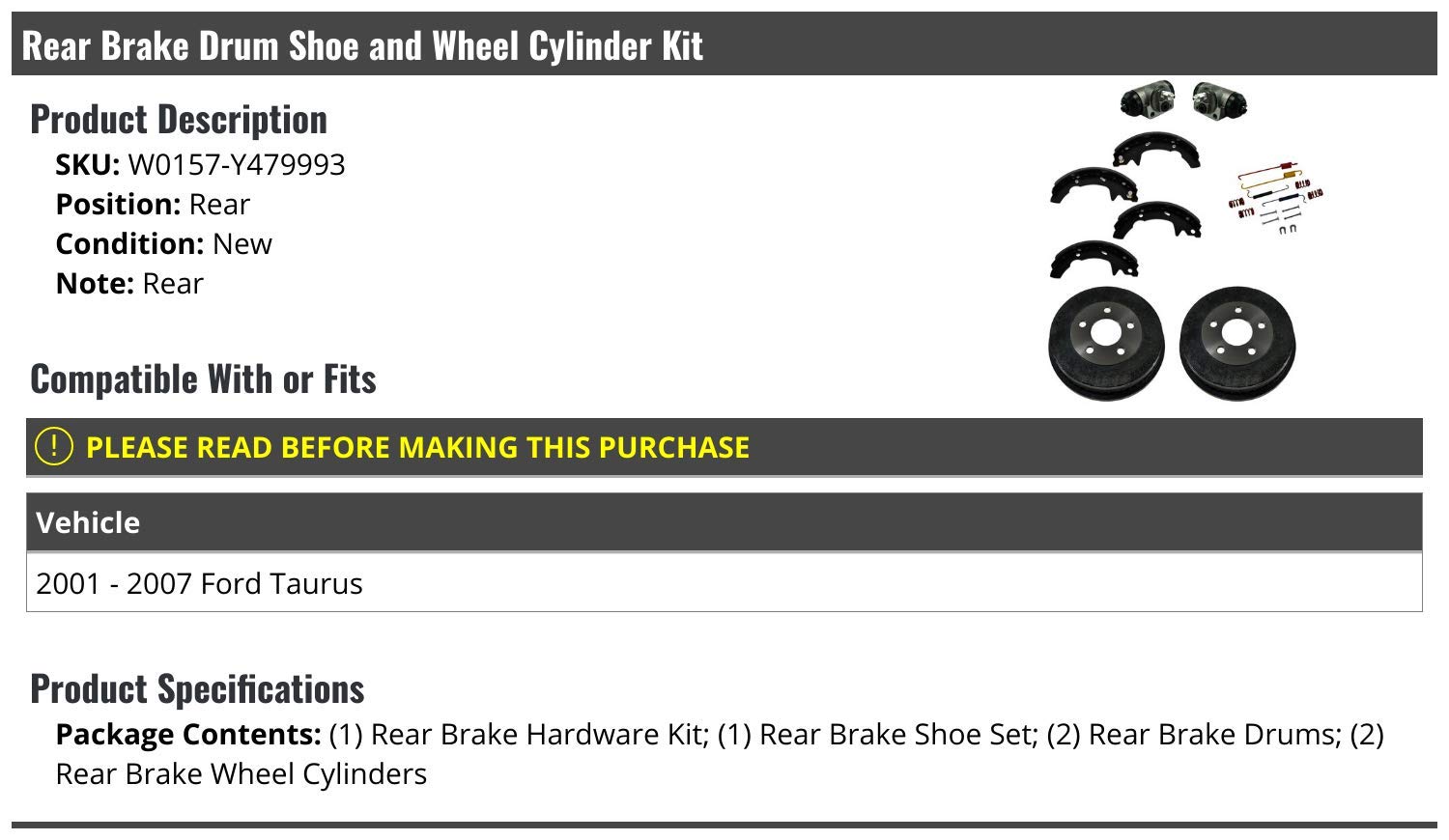 Brake Drum 2001年から2007年のフォードトーラスリアキットブレーキドラム ブレーキシューズハードウェアキット For 2001