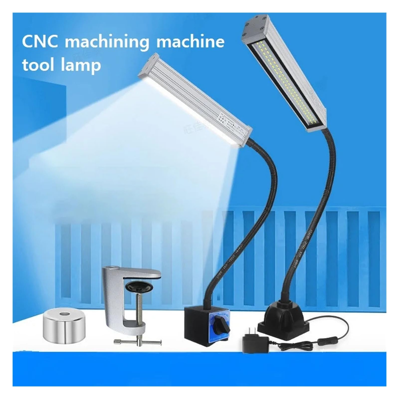Lampa maszynowa CNC projektor warsztatowy CNC 400 mm, elastyczne ramię, aluminiowa przemysłowa lampa LED 10-220 V (stała podstawa, UK)