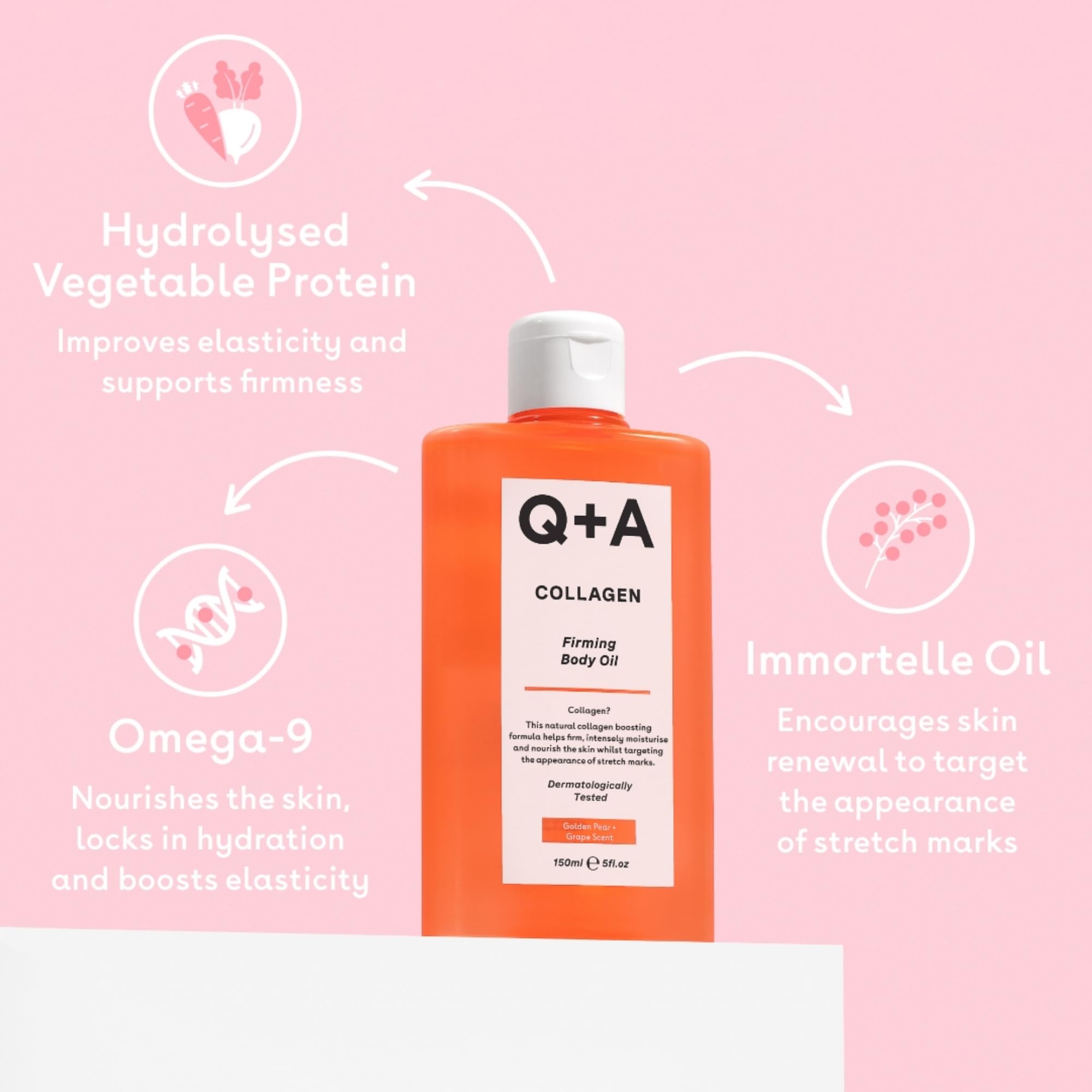 Q+A Collagen Body Oil (150ml), Nourishing Body Moisturiser with Vegetable Collagen, Immortelle Oil and Omega-9 - Image 3