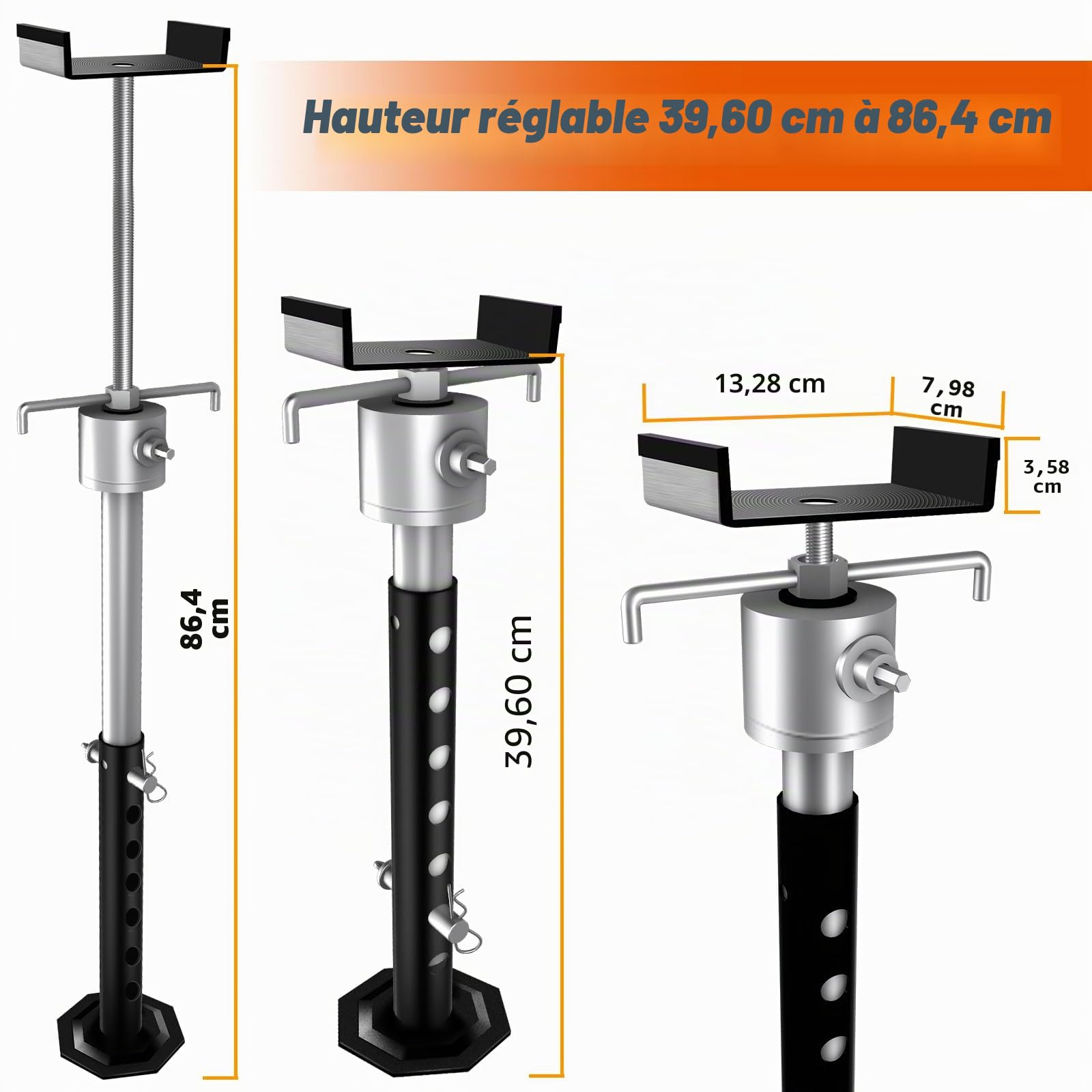 Vérins de support coulissants pour camping-car, stabilisateur coulissant robuste à levage rapide jusqu'à 2268 kg de capacité chacun, lot de 2 stabilisateurs de remorque de voyage pour