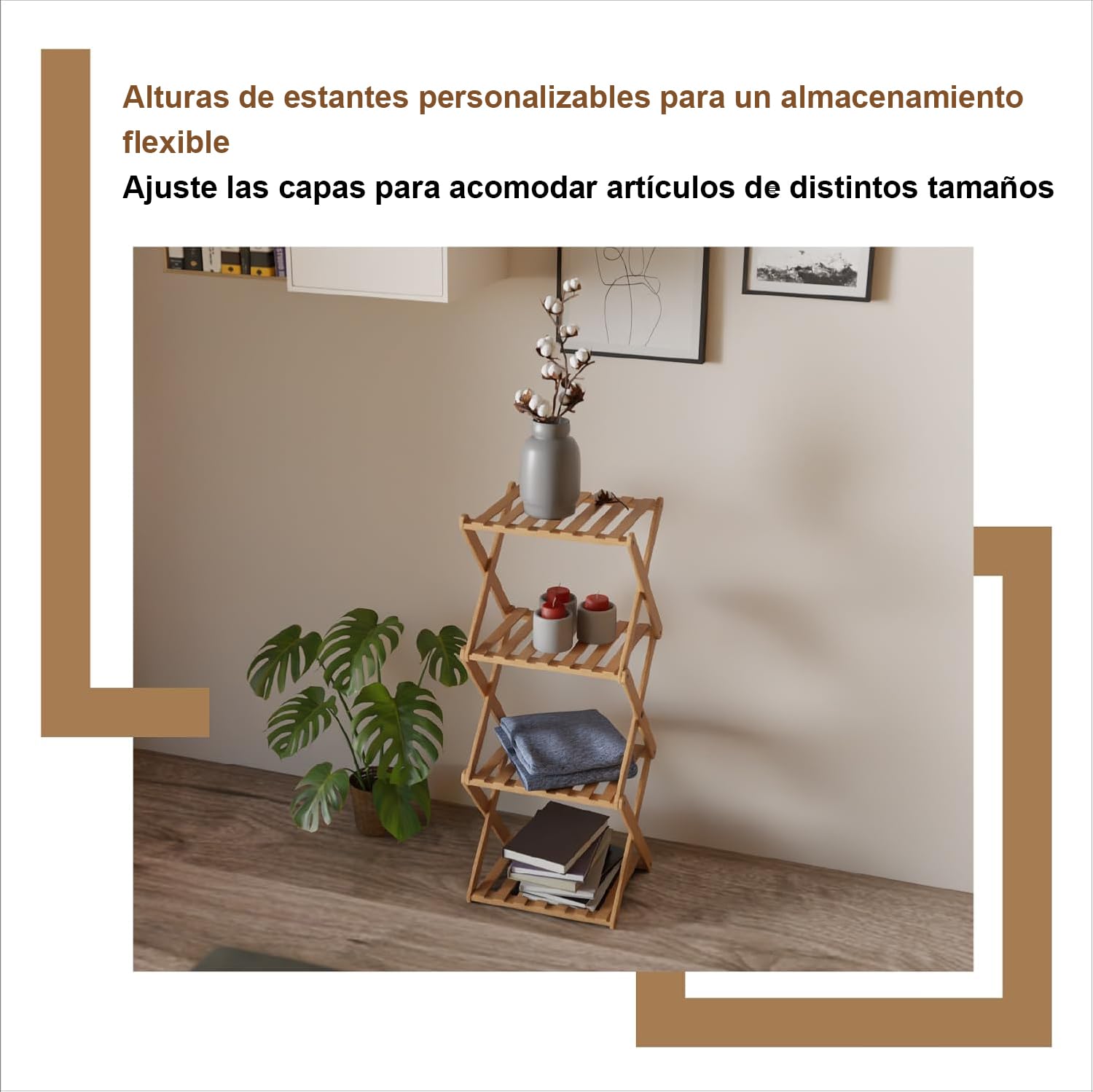 Ichigo Ichie Estantería Plegable de Bambú de 4 Niveles, Estante de Almacenamiento Multifuncional para Hogar y Baño, Ideal para Toallas, Cosméticos, Perfumes y Plantas, 29.8x28x91cm