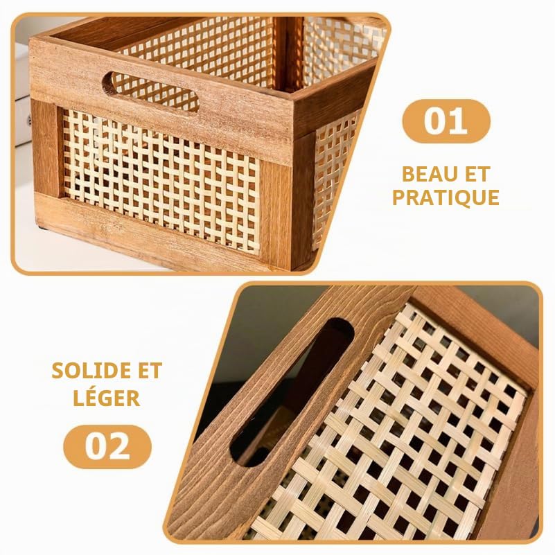 Ciieeo Panier De Rangement En Bois Massif Tissé À La Main 13.78X9.84X6.30 Pouces Boîte Décorative Fonctionnelle Pour Bureau Et Maison Rangement Bureau Collations Cosmétiques