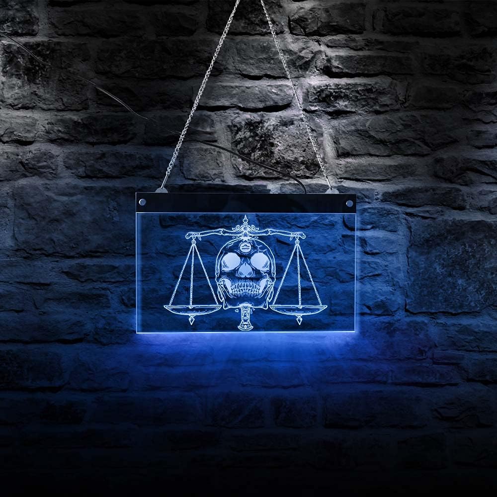 The Geeky Days Tattoo Style Zodiac Libra Skull LED Multi Color Luminous Hanging Wall Sign Astrology Star Sign LED Lighting Neon Board Artwork Man Cave Gothic Room Decor(15.74 x12inches)