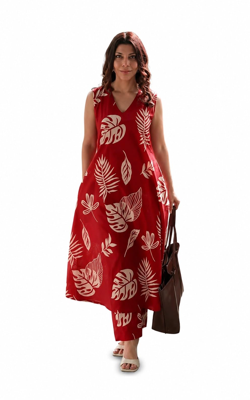 Women Printed Rayon Sleeveless Kurta Palazzo Set Ethnic Traditional Outfit Straight Kurta with Flared Comfortable Daily Use-image-35