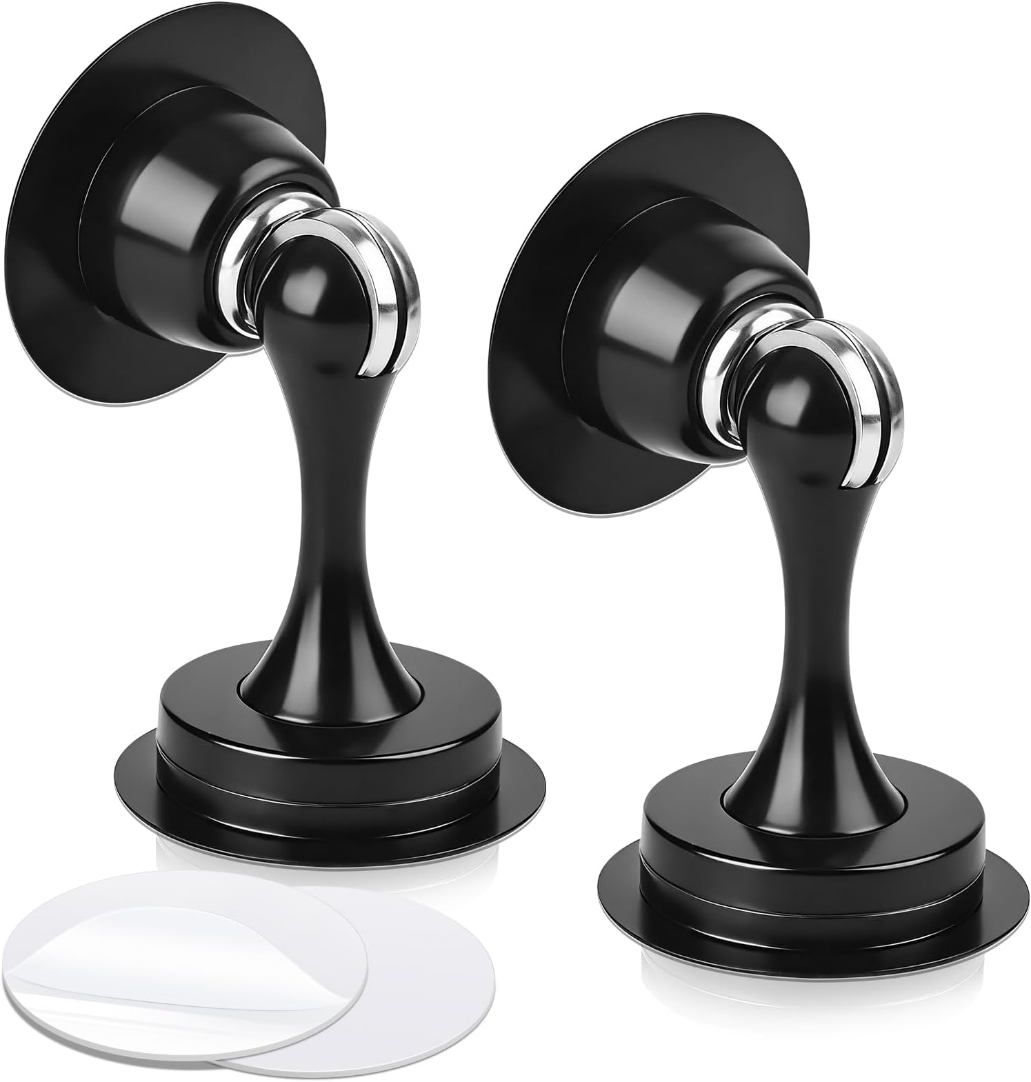Door Stop, Magnetic Door Stops, 2 Pack Wall Floor Mounted Black Magnetic Door Catch Holder, Stainless Steel Soft-Catch Doorstop, Keep Door Open