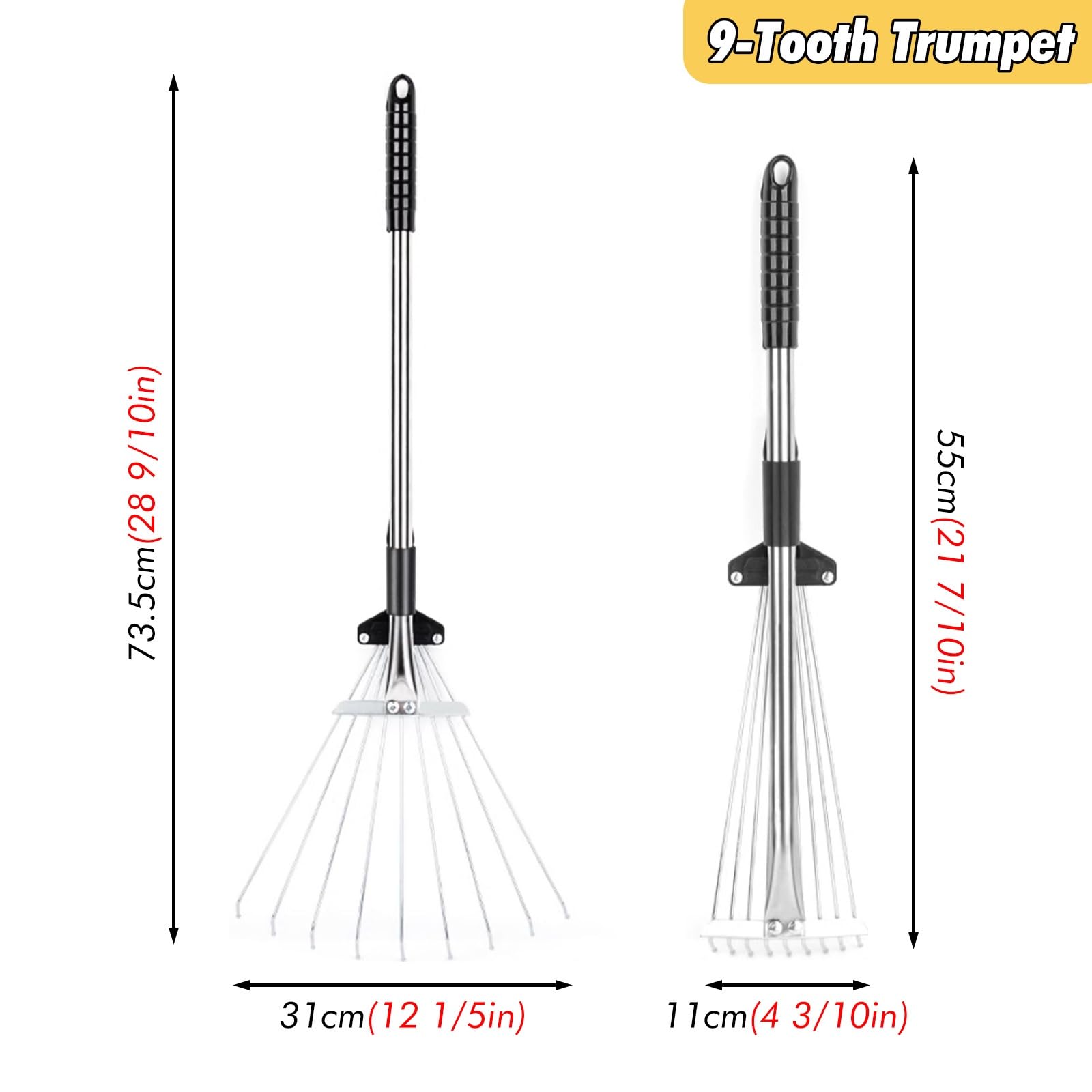 Rastrello Per Foglie Rastrello da giardino in acciaio inossidabile per foglie, 55 - 73 cm/ 82 - 160 cm Rastrello da giardino retrattile in metallo/Piccolo rastrello per tappeto erboso per paesaggi art