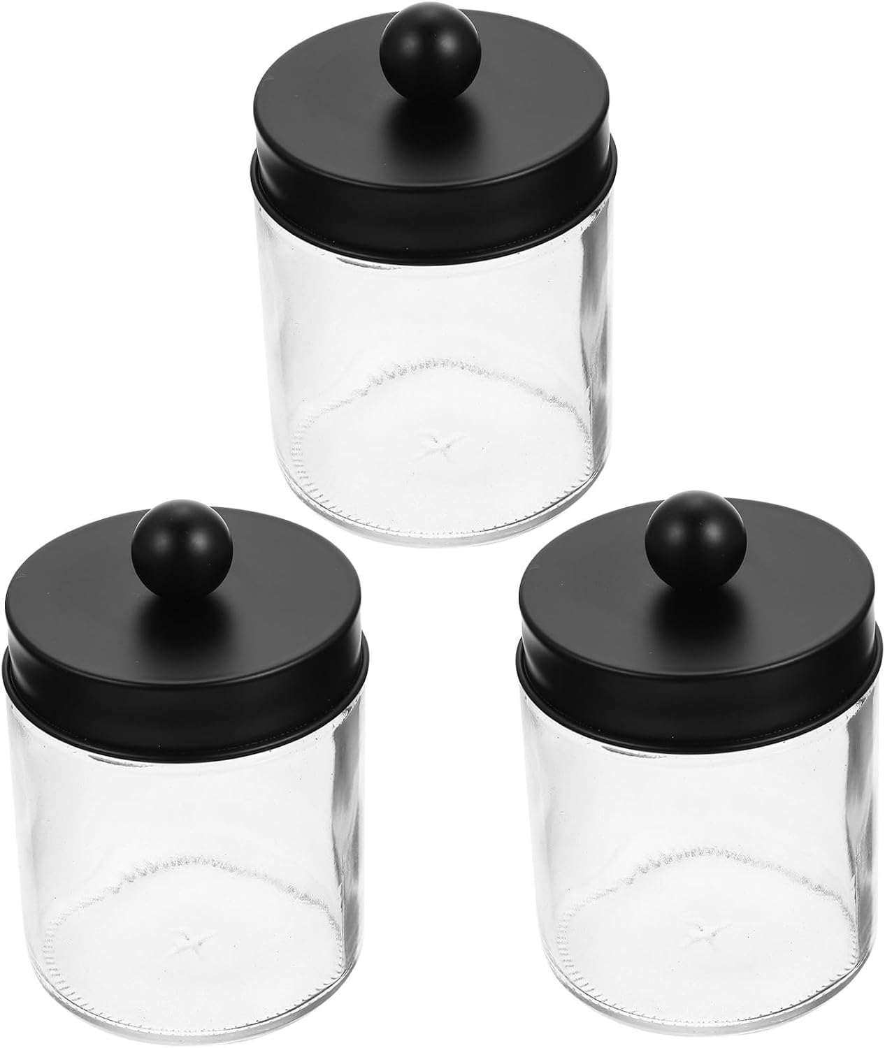 Amosfun 3Pcs Glass Storage Jar Stainless Steel Lid Cotton Swab and Pad Holder Bathroom Organizer for Cotton Balls for Skincare and Vanity Use