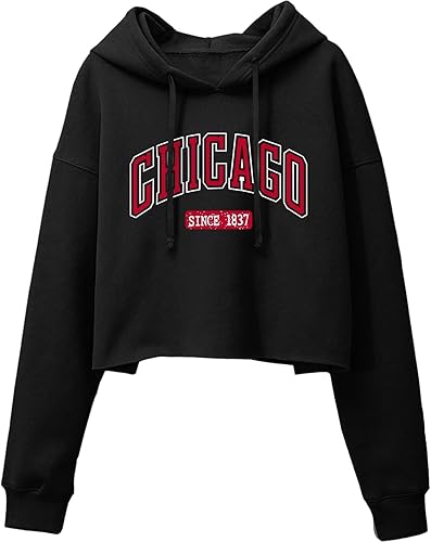 ORANDESIGNE Sudadera corta con capucha para mujer, con estampado gráfico de letras, manga larga, forro polar, informal, para entrenamiento, holgada,