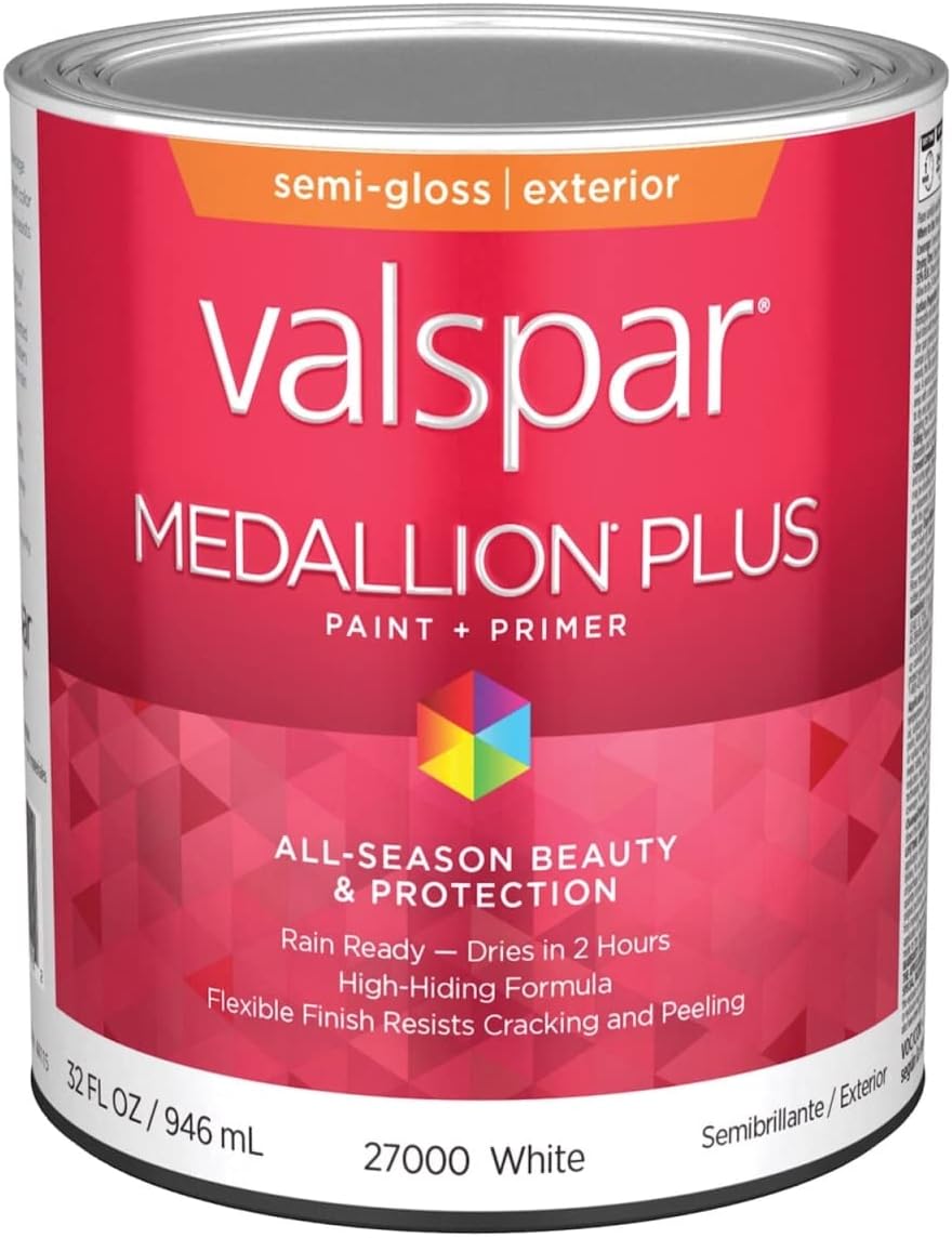 Valspar 27000 White Base Medallion Plus Exterior Paint & Primer, Semi-Gloss, 1 Quart