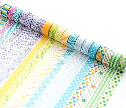 Miniatura 3 de YUBBAEX Juego de 24 rollos de cinta washi básica, para manualidades, diarios, planificadores, álbumes de recortes, envoltura (mini gráficos)