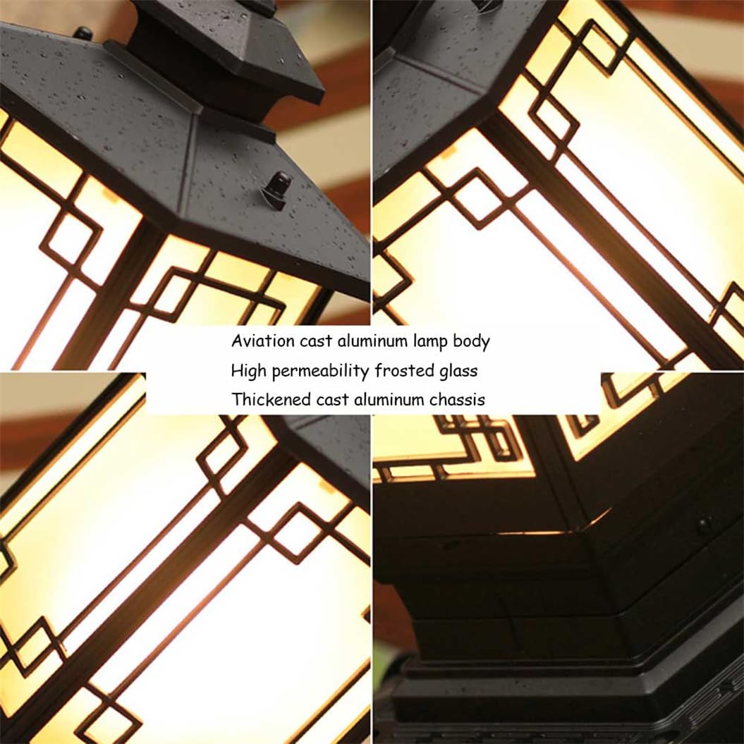 Vintage pionowa lampa podłogowa z aluminiową końcówką i latarnią na słupku, do ścieżki, trawnika lub ogrodu, z podstawą mocującą na słupie