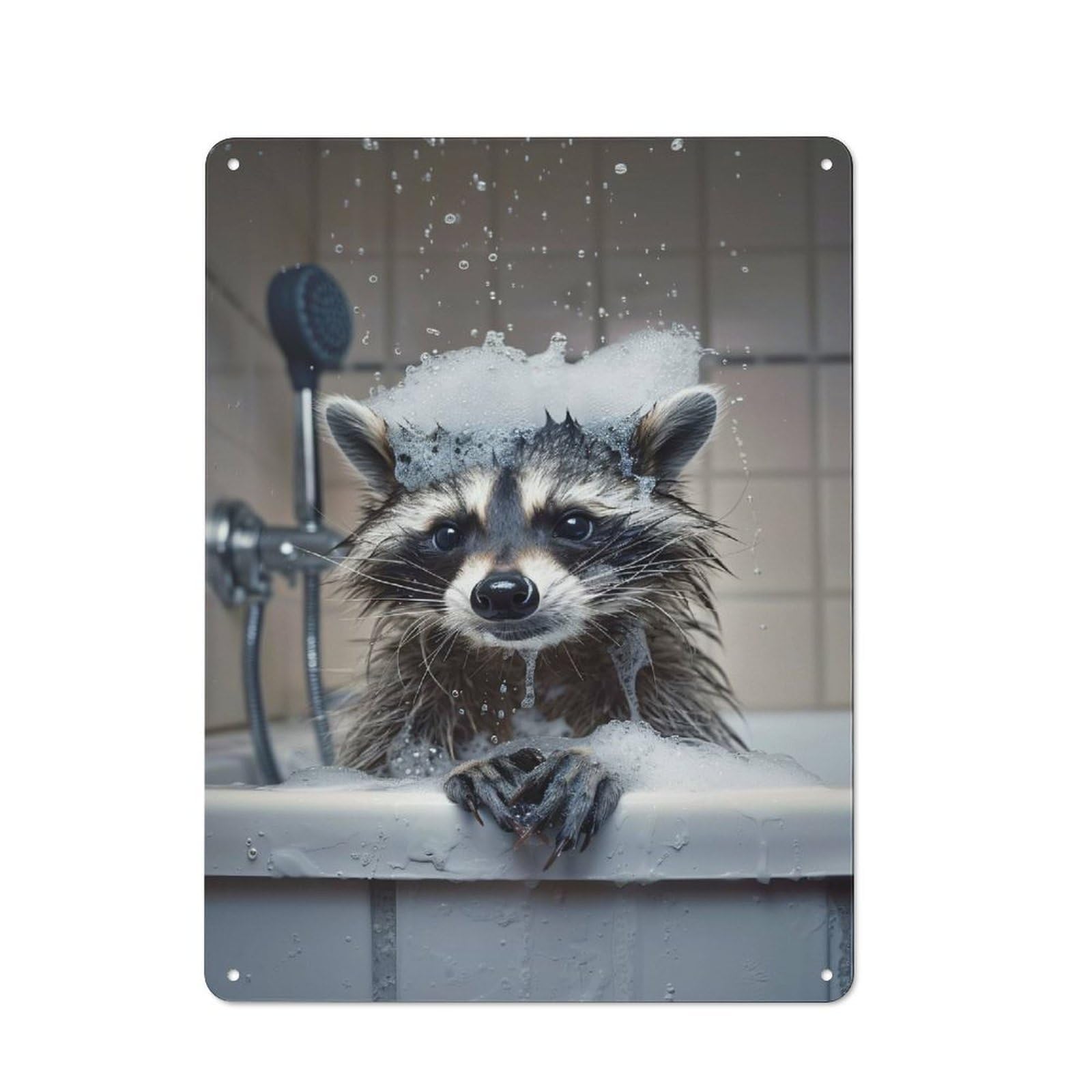 Junmoney Style-3 Shop Front Style Raccoon Take A Shower Cafe Metal Sign 40X30cm, Bistro Wall Plaque For Tea Room, Shop Wall Or Breakfast Area