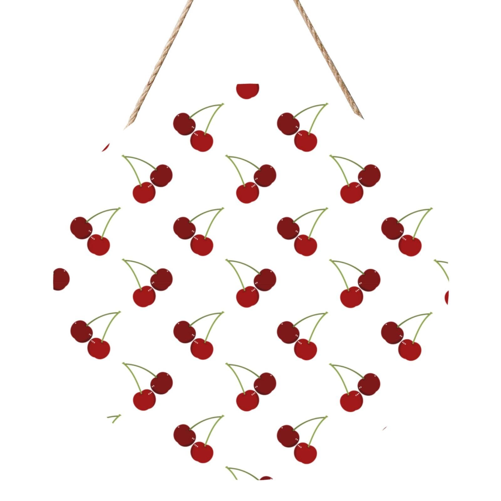 InOmak Cute Cherry Pattern, Round Wood Panel Painting 12 in, Wall Hanging Painting For Home