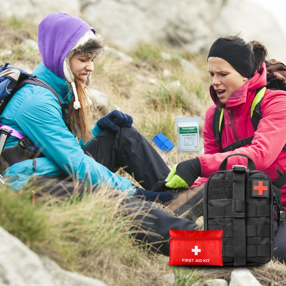 Erste Hilfe Set, Survival Kit mit Überlebenswerkzeug, Notfallrucksack Gefüllt, First Aid Kit, Survival Set Outdoor für Auto, Camping, Rucksackreisen, Wandern, Jagd