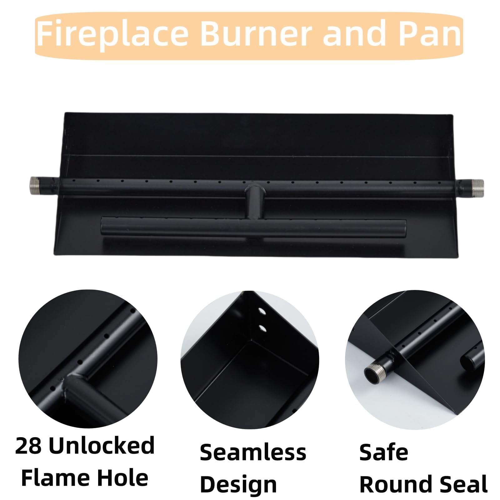 Garvee 57 x 15 cm Gaskamin Brenner Set mit Brennerpfanne, 80.000 BTU Feuerstelle Brenner Kit für Erdgas & Propan, Doppelreihiger Kaminbrenner aus Kohlenstoffstahl für DIY Outdoor Feuerstelle, Schwarz