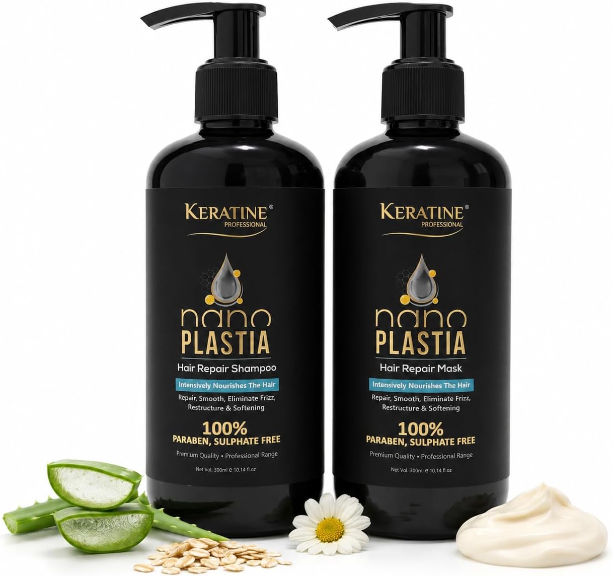 NANO PLASTIA Hair Repair Shampoo & Mask Combo � 300 ml Each | Deep Nourishment for Damaged Hair | Sulphate-Free & Paraben-Free Formula for Healthier, Shinier Hair