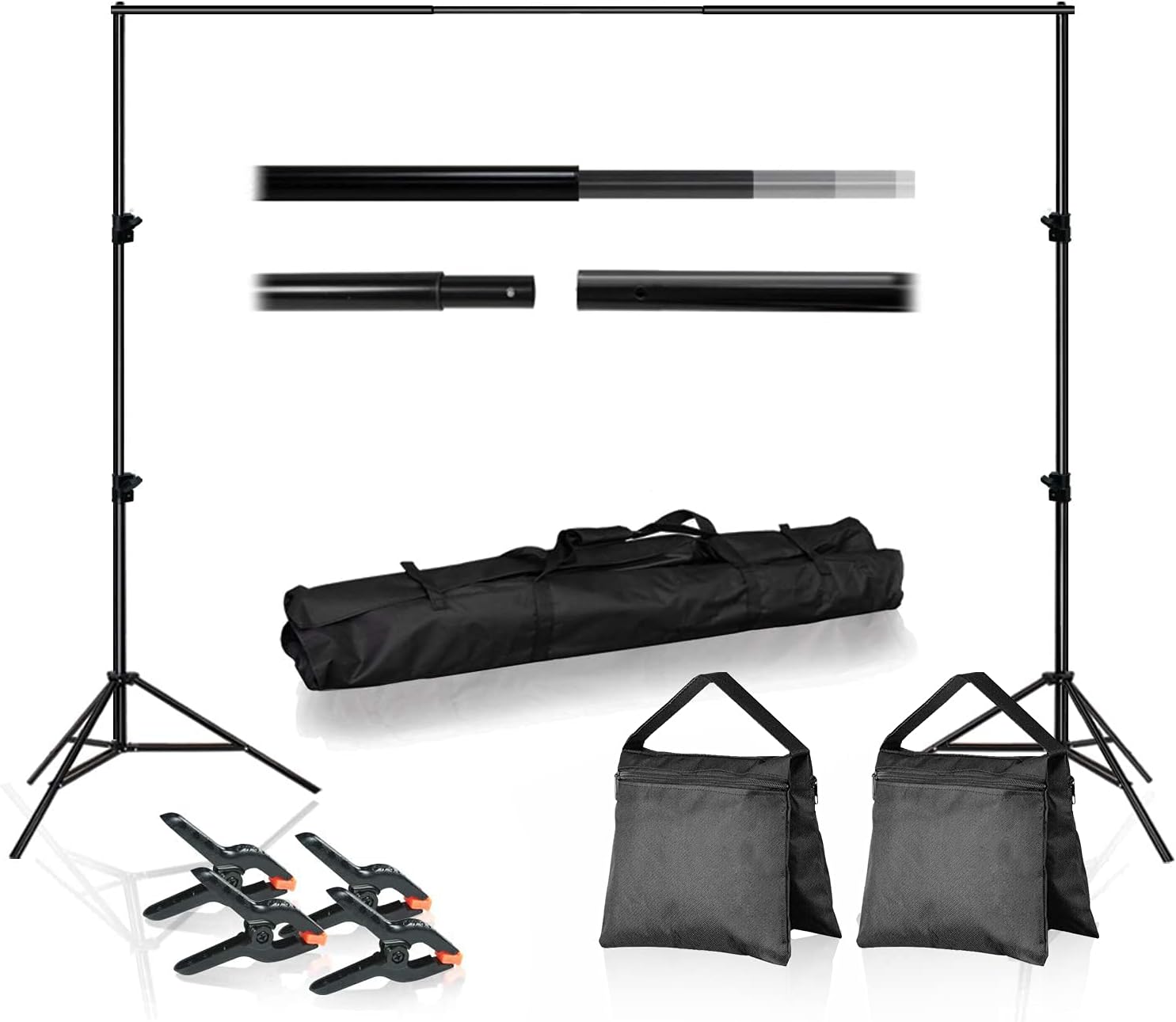 10 Feet Wide Backdrop Support Stand Cross Bar Kit with Spring Clamp and Counter Weight Sand Bag for Stabilizing Structure, Photo Video Studio Setting, LNA1018-EYLS1070