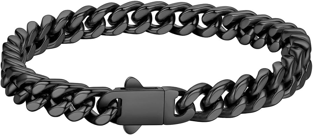 FaithHeart Cuban Link Bracelet for Men, Silver/Black/14K Gold Plated Stainless Steel Wrist Link Hip Hop Chain Bracelets, 5mm/7mm/9mm/12mm Width, 7.5"/8.3"/9" Length, with Gift Box