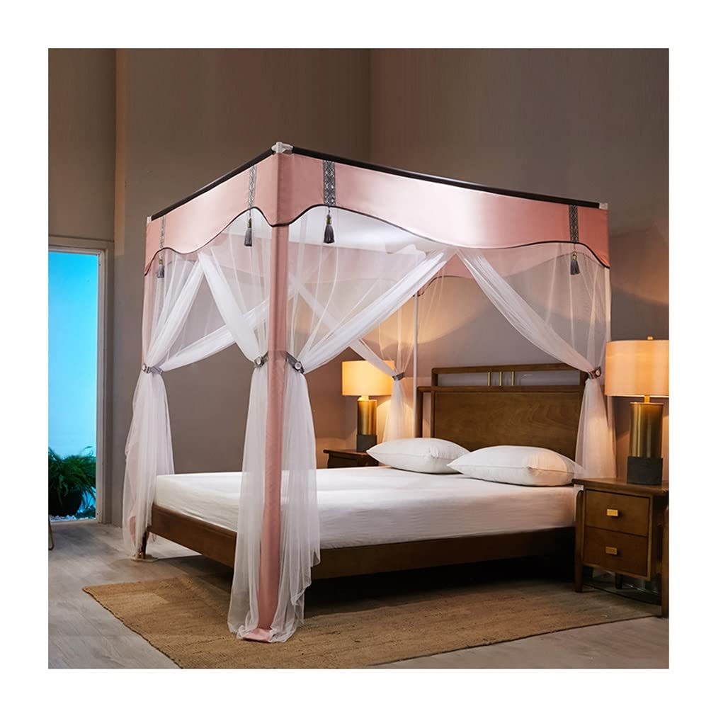 Mosquitera con dosel para cama de verano de matrimonio rosa con soporte