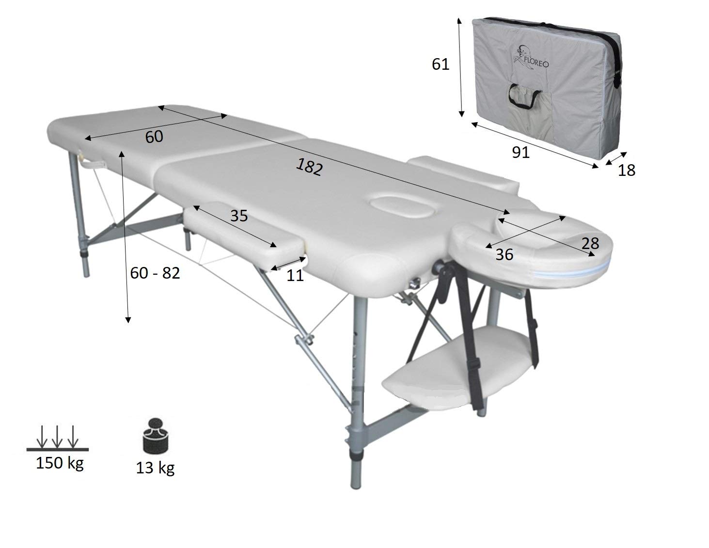 Titano Camilla portátil Ligera Aluminio para Masaje estética NO Respaldo (Beige)