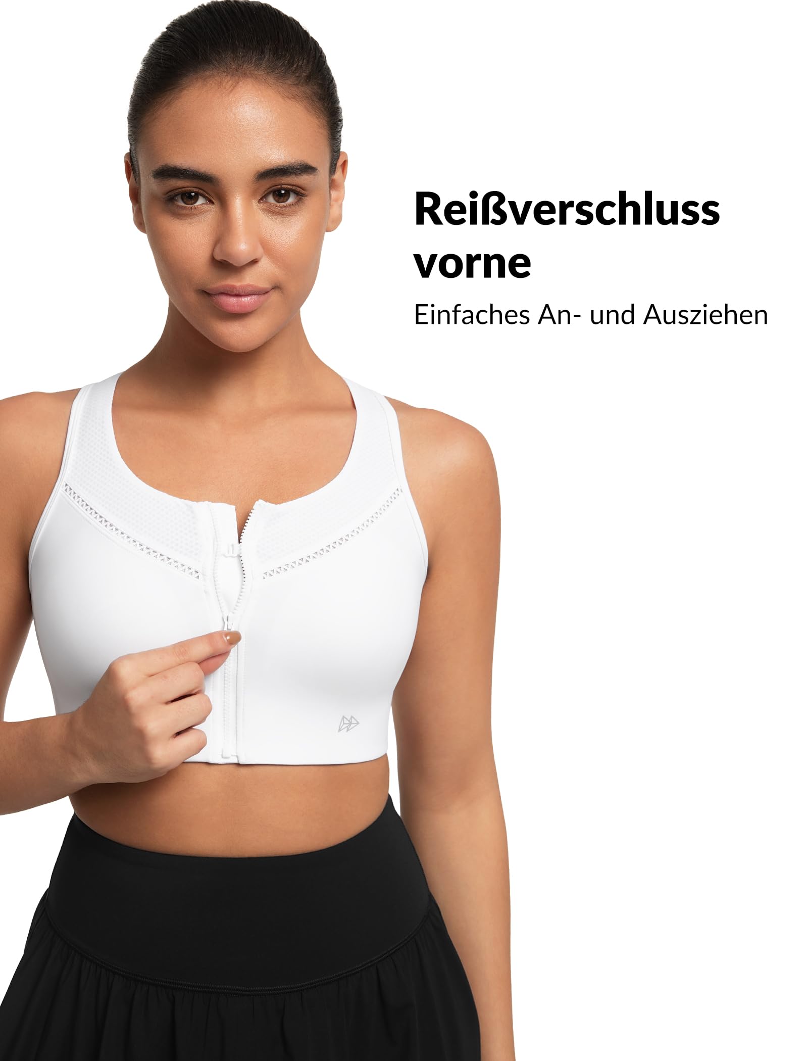 Yvette Soutien Gorge de Sport Femme Zipper Haut Maintien Grande Taille Design Dentelle Respirant sans Armature Coques Intégrées Séchage Rapide Gym Fitness