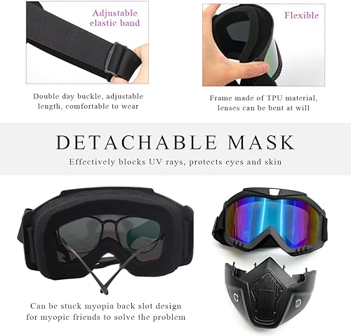 Miniatura 4 de Gafas de motocross a prueba de polvo, gafas para casco de motocicleta, ATV anti-UV, máscara facial para jóvenes, hombres y mujeres (coloridos)
