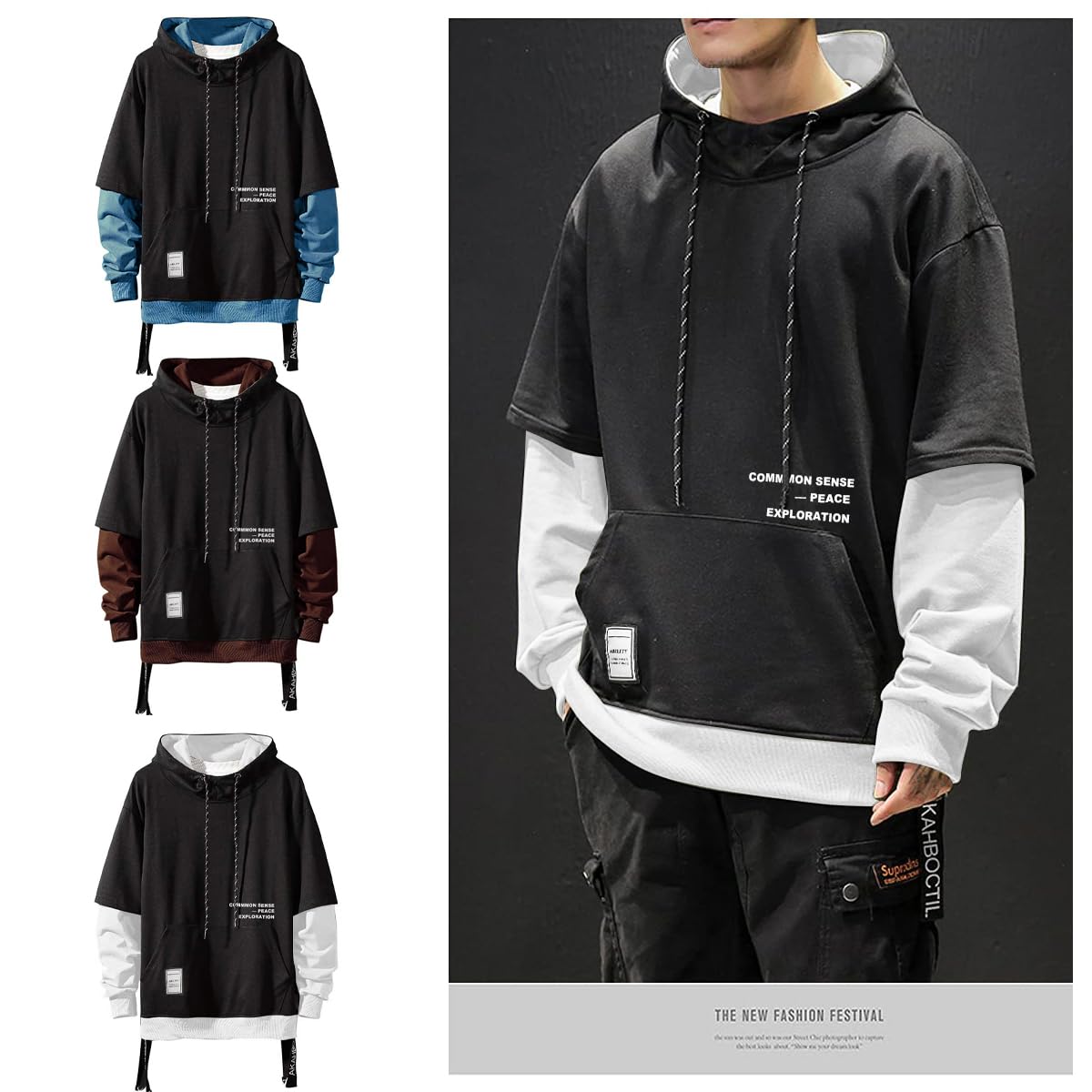 Moshtashio Felpa Uomo con Cappuccio Abbigliamento Felpe Manica Lunga Colori a Contrasto Hoodies Sweatshirt Pullover Tops Autunno Inverno Moda